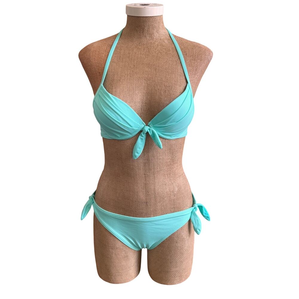 Victoria Secret Turquoise Push Up Halter Bikini Bathing Swim Suit Size 32B Small